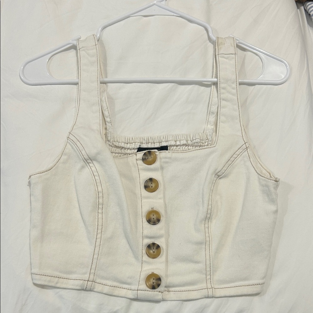 Forever 21 Cream Button-Up Crop Top